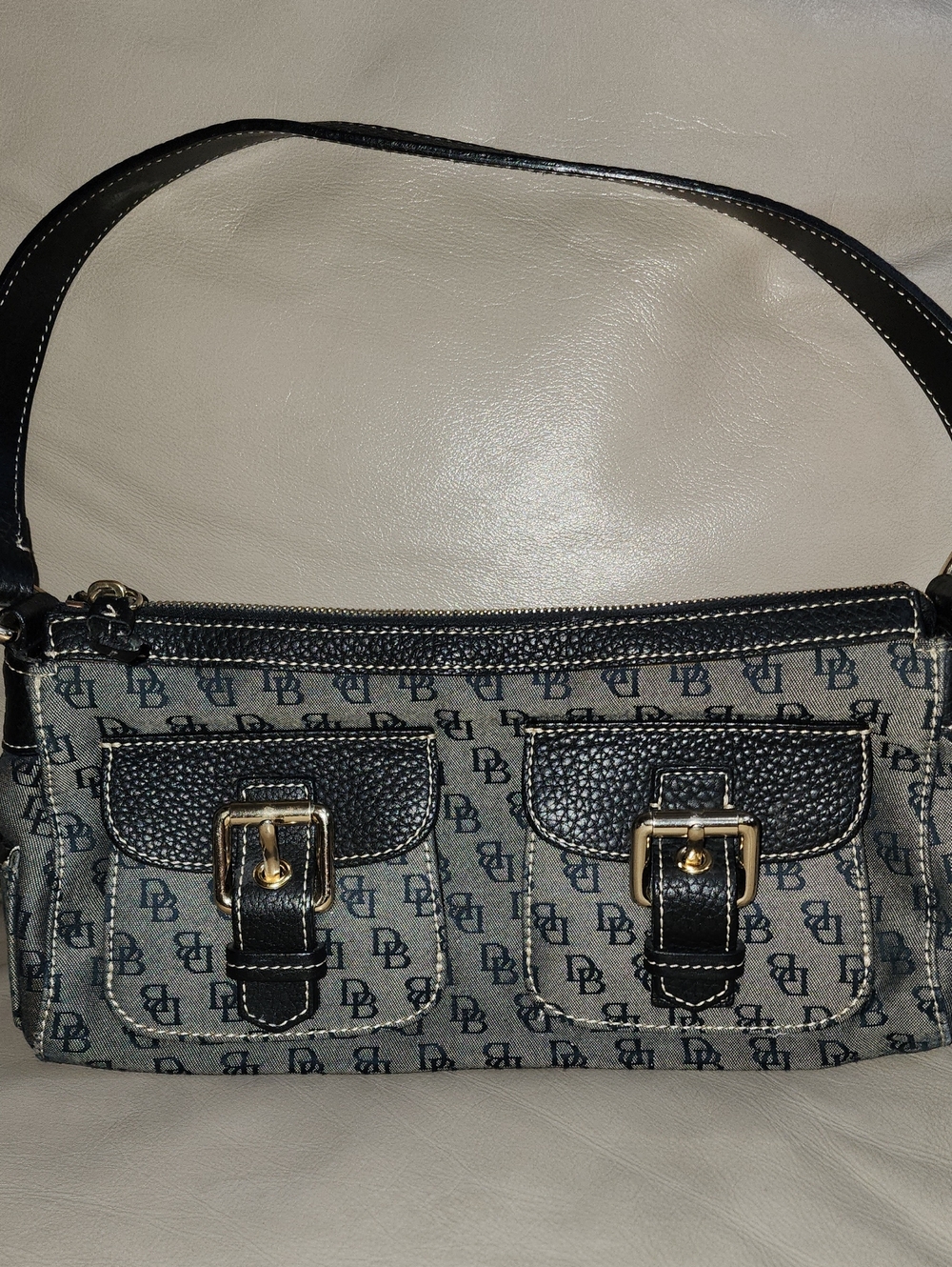 Dooney & Bourke Black Midnight Blue Signature Logo Shoulder Bag Preowned
